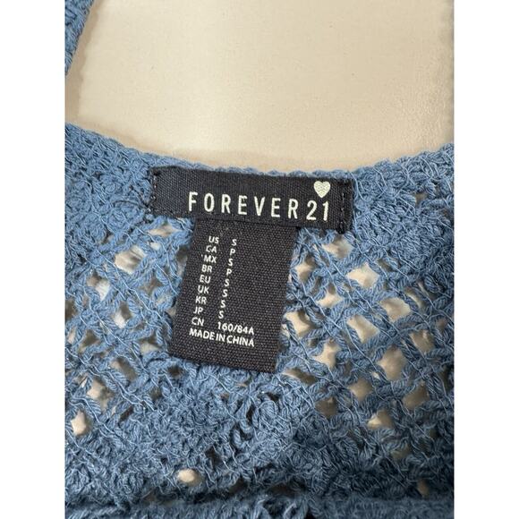 Forever 21 Womens Crochet Crop Tank Top S Blue Festival Boho Cottagecore Cotton - Picture 7 of 9